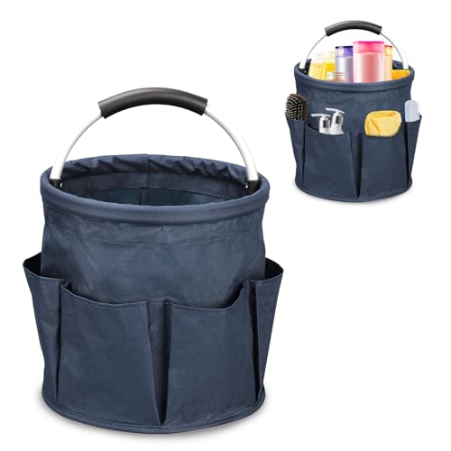 17L Cleaning Caddy, Portable Cleaning Supply Bucket, 6 Pockets Foldable Cleaning Supplies Organizer with Handle, Cleaning Caddy Bag for Cleaning Products (Navy Blue) - color: Navy Blue