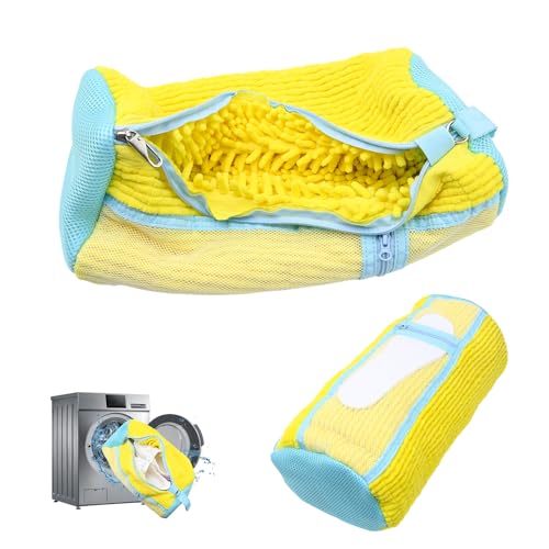 Shoe Washing Machine Bag,2 Pcs Shoe Washing Bag for Dryer & Washer, Reusable Laundry Shoe Bag for All Shoes Sizes, Independent Insole Compartment With Side Mesh (Yellow)