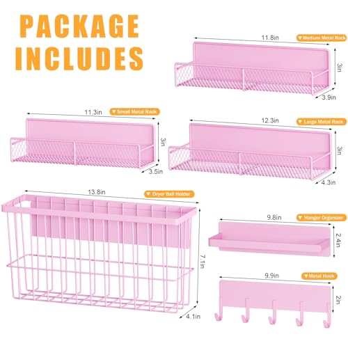 DTUQYX 6 Pack Magnetic Shelves for Washing Machine, Magnetic Spice Rack Organizer for Refrigerator, Magnetic Shelf with Hanger Organizer, Metal Magnetic Basket, Laundry Organization and Storage, Pink - color: Pink, size: Large 6-Pack (11.3"-13.8")