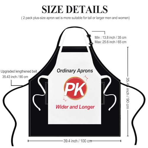 Plus Size Apron with 2 Pocket for Chef Kitchen Cooking Work, 2 Pack - color: Black