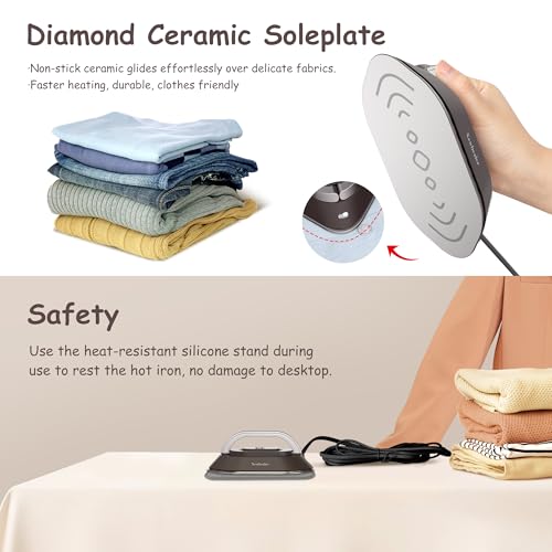 Newbealer Travel Iron Set, 100-240V Mini Dry Iron for Clothes (No Steam) - color: Brown