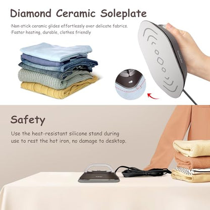 Newbealer Travel Iron Set, 100-240V Mini Dry Iron for Clothes (No Steam) - color: Brown