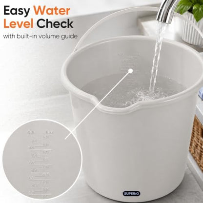 Superio 2.75 Gallon Plastic Cleaning Bucket with Large Spout, Utility Pail for Mopping, Car Wash, Fishing, Camping & Household Use, Light Grey, 2 Pack - color: Light Grey, size: 2 Pack