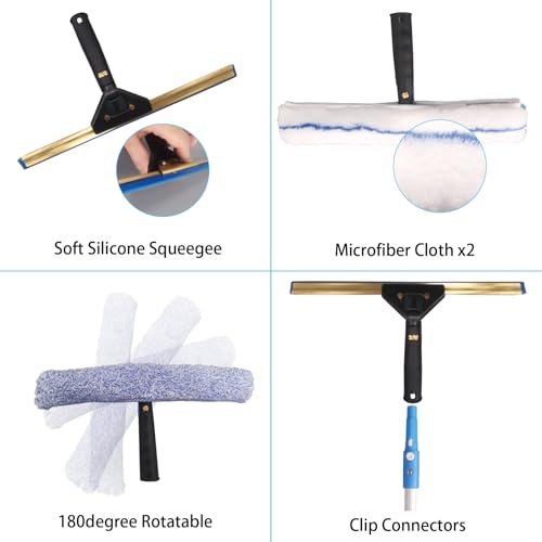 Window Cleaning Kit, Foldable Bucket, 4.5Ft Pole, Squeegee