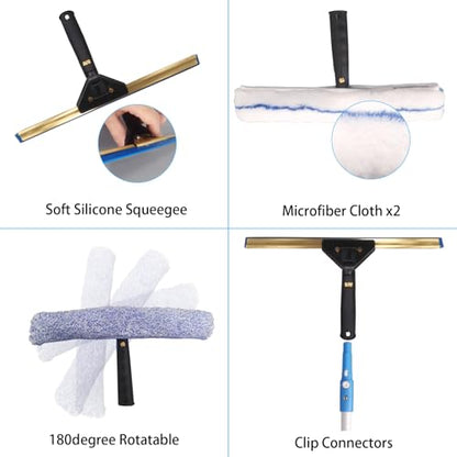 Window Cleaning Kit, Foldable Bucket, 4.5Ft Pole, Squeegee