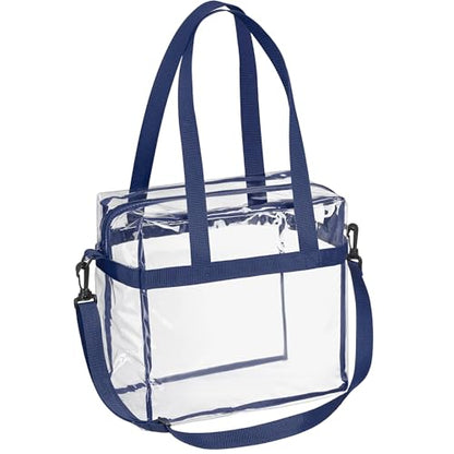 Handy Laundry Clear Bag 12x6x12 Stadium Approved Tote, Zipper Strap - color: Blue