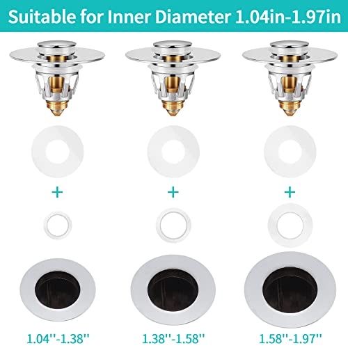 Sink Stopper, Bathroom Sink Drain Strainer with Hair Catcher, for 1.04’’~1.97’’ Drain Hole, Brass Universal Drain Cover, Pop Up Basin Plug