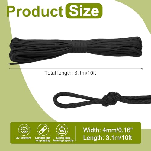 uxcell 4mm Nylon Rope, 10ft Portable Clothesline for Luggage and Backpack Tie Downs, Hanging Clothes, Swings, Camping and Mountaineering Tie Downs, Black - color: Black