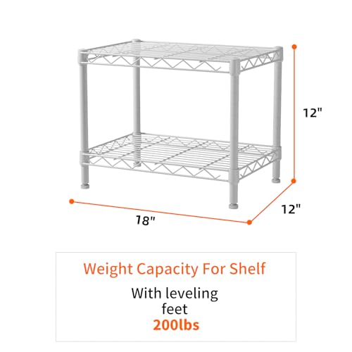 SINGAYE Small Shelves Kitchen Storage Shelf Wire Shelving Metal Adjustable - color: White, size: 2 Tier 11.6"Dx17.6"Wx12"H