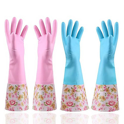 KINGFINGER PVC Latex-Free Long Dishwashing Gloves for Household Cleaning, Waterproof, 2-Pair Large with Long Cuff & Flock Lining - size: Large (Pack of 2)
