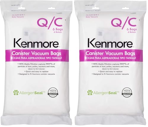 Kenmore Vacuum Cleaner Bags, Type Q, 6 Count, Pack of 2 | HEPA Filtration | For Canister Vacuum | Compatible with Multiple Models - size: 6 Count (Pack of 2)