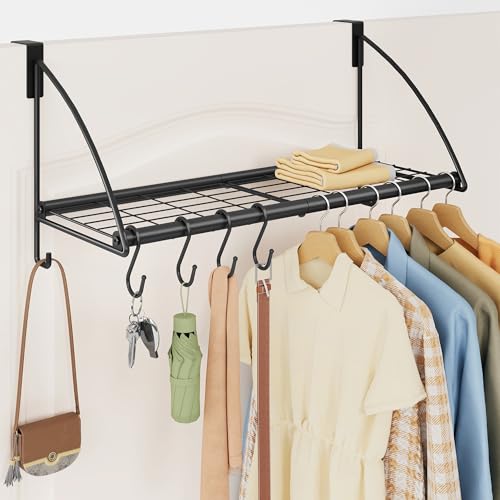 Tajsoon 24.2" Over the Door Hooks with Storage Rack, Over Door Hanger Black - color: Black, size: 24.2"L