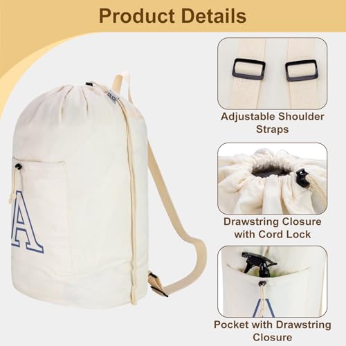 Laundry Bag Backpack Personalized Initial Design Canvas Laundry Bag with Straps & Drawstring Closure Dirty Cloth Hamper Bag for College, Travel, Laundromat, Camping (Letter A) - color: Letter A, size: X-Large