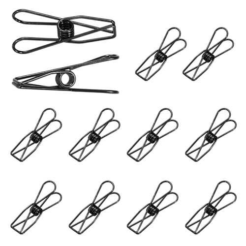 uxcell 12Pcs Clothes Pins for Hanging, 1.2" Metal Clothing Clips Heavy Duty Laundry Spring Pegs, Clothesline Clip Paper Holder Sealer for Holding Clothes, Paper, Food Packages, Black - color: Black, size: 1.2"