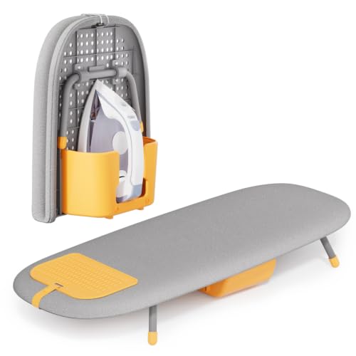 Tabletop Ironing Board with Iron Holder and Silicone Iron Rest Pad,Small Ironing Board for Small Spaces - color: Gray