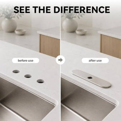 BWE 10-Inch Brushed Nickel Deck Plate, Faucet Hole Cover for 3-Hole Sink - color: Brushed Nickel