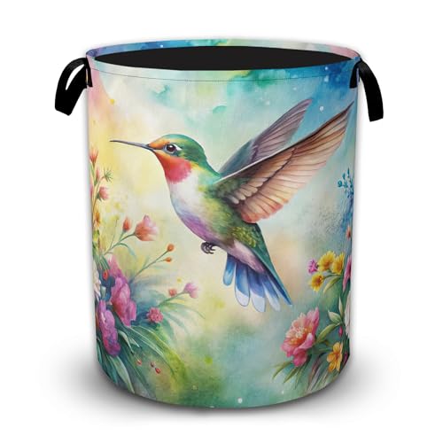 Hummingbird Flowers Collapsible Laundry Basket with Handles, Large Capacity Clothes Hamper, Waterproof Oxford Cloth Storage Basket for Laundry Room Bathroom - color: Hummingbird Flowers