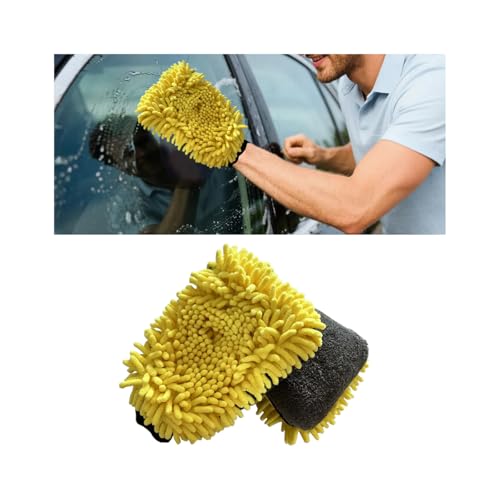 2PCS Car Wash Drying Mitt, 2 in 1 Scratch-Free Lint-Free Microfiber Absorbent Vehicle Washing Mitt, Automotive Detailing Cleaning Gloves, Universal for SUV Automobile Truck (Yellow) - color: Yellow