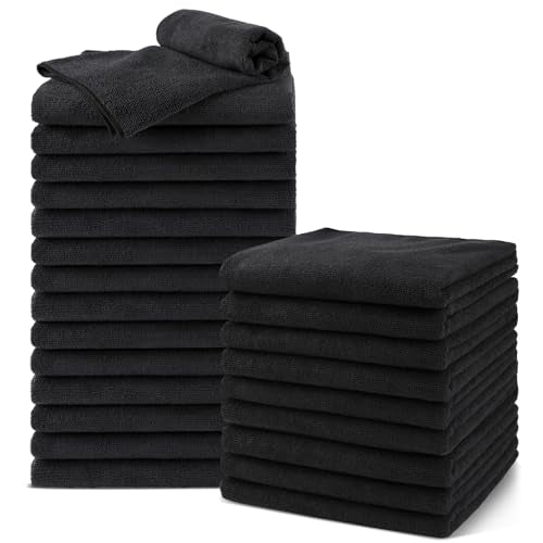 UNIMADE Salon Towels 24 Pack, Microfiber Barber Towels Bulk, (16x29 inches) Hair-Drying Cloth Super Soft Black Hand Cloth for Gym, Bath, Spa Use and Home Beauty Care(Not Bleach Proof) - color: Black, size: 24PK