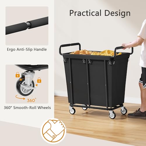 Gewudraw Medium Laundry Hamper with Wheels, 250L, Black - color: Black, size: 1-Section-250L