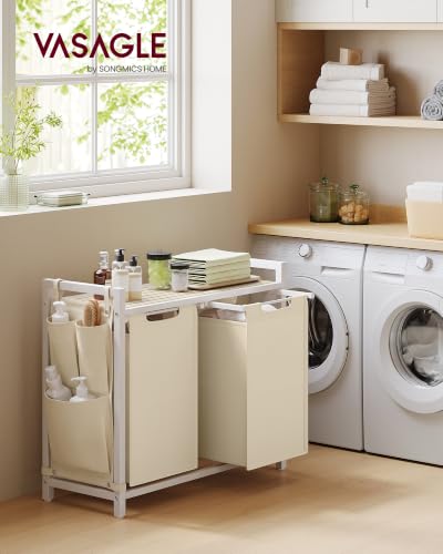 VASAGLE Laundry Hamper with Shelf, 2 Pull-Out Bags, 2 x 12.1 Gallons (46 L) - color: Cappuccino Beige + Natural Beige, size: 2 Bags - 92 L