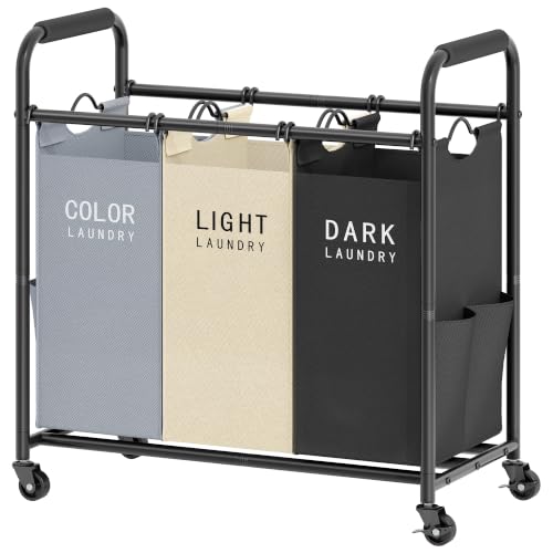 Tajsoon 3 Bag Laundry Sorter Cart, Laundry Hamper 3 Section, 3 Colors - color: GreyWhiteBlack, size: 3 Bag