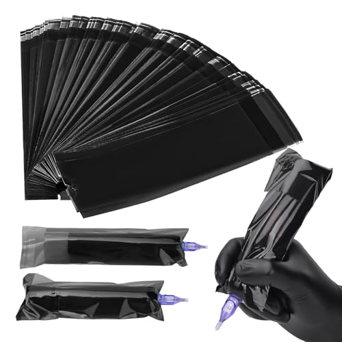 200pcs Tattoo Machine Covers Large Self Sealing Tattoo Pen Covers 2.5x8.6inch Disposable Cartridge Tattoo Machine Sleeves Bags Tattoo Supplies (Black, 200pcs Bags) - color: Black, size: 200pcs Bags