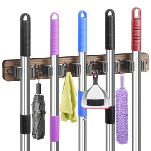 IMILLET Broom Holder Wall Mount, Rustic Broom Hanger for Laundry Room - color: Brown