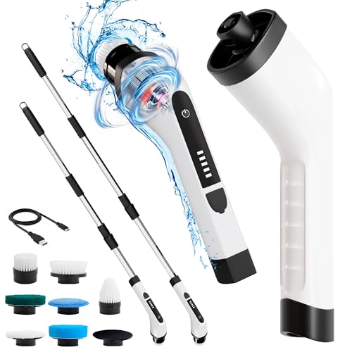 7-in-1 Electric Bathroom Scrubbing Brush, 2500 mAh. Pack of 12 Telescopic Bathtub Scrubber with Long Handle. Electric Bathtub Scrubber. Portable Power Brush for Cleaning Bathroom, Kitchen, Car