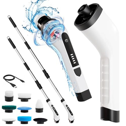 7-in-1 Electric Bathroom Scrubbing Brush, 2500 mAh. Pack of 12 Telescopic Bathtub Scrubber with Long Handle. Electric Bathtub Scrubber. Portable Power Brush for Cleaning Bathroom, Kitchen, Car