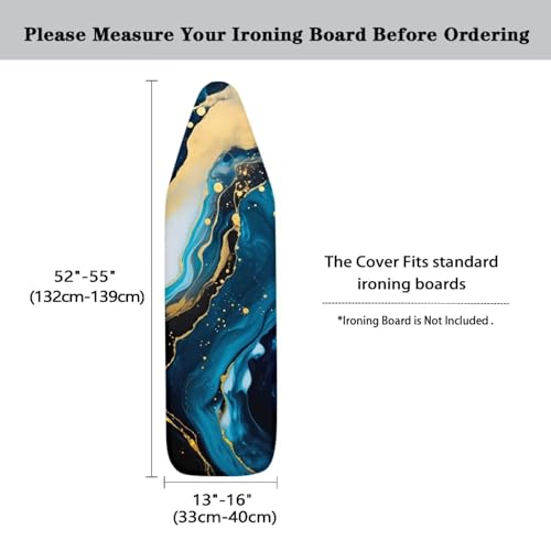 Blue Marble Print Iron Board Cover with Padding 15x54 Inch Standard Ironing Board Cover with Elastic Edge, Cute Home Decoration Table Top Ironing Board Cover - color: Blue Marble Print 1