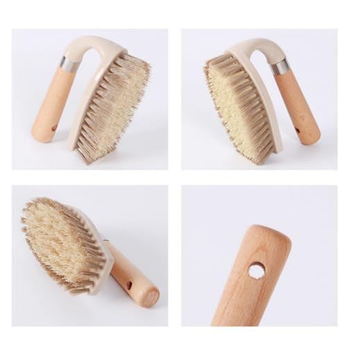 Stiff Bristle Brush, Powerful Cleaning Brush with Wooden Handle for Comfortable Grip. Ideal for Bathrooms, Tiles, Sinks, Carpets, Pools, Garages, and Floor Cleaning. (Gray)