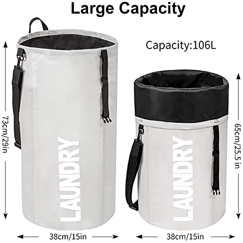 Chrislley 106L Collapsible Laundry Basket, Laundry Backpack, Laundry Bag - color: beige