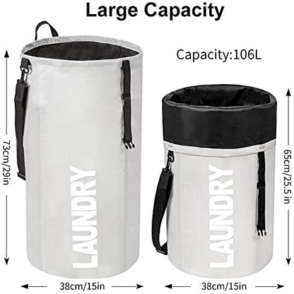Chrislley 106L Collapsible Laundry Basket, Laundry Backpack, Laundry Bag - color: beige