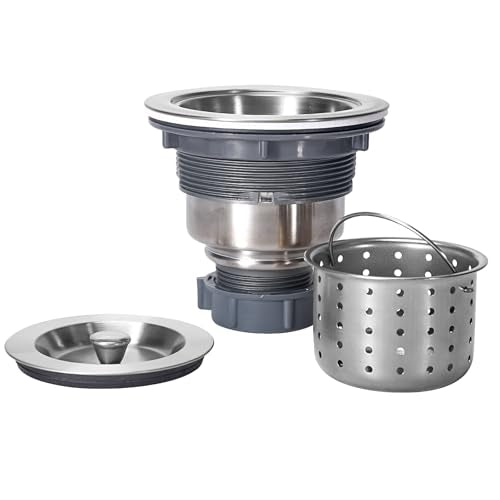 3-1/2 Inch Sink Drain Assembly Kit, Removable Deep Sink Strainer Basket with Sink Stopper/Sealing Lid for Home, Kitchen, Stainless Steel - color: Silver