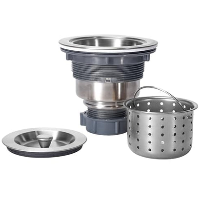 3-1/2 Inch Sink Drain Assembly Kit, Removable Deep Sink Strainer Basket with Sink Stopper/Sealing Lid for Home, Kitchen, Stainless Steel - color: Silver