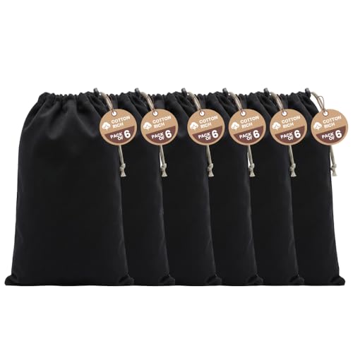 LFH Cotton Rich Shoe Storage Bags with Drawstring, Dustproof Breathable Reusable Organizer, Perfect For Travel, Dorm, Hotel, College, Gym, Machine Washable 8"x17" (Pack of 6) - Black sand - color: Black Sand, size: 8"x17" (Pack of 6)