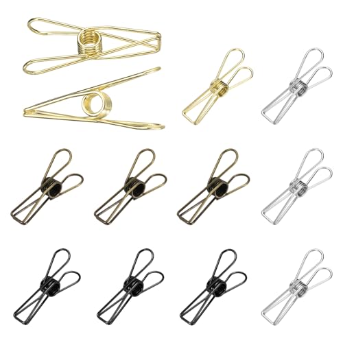 uxcell 12Pcs Clothes Pins for Hanging, 2.2" Metal Clothing Clips Heavy Duty Laundry Spring Pegs, Clothesline Clip Paper Holder Sealer for Holding Clothes, Food Packages, Multi Colors - color: Bronze, Black, Silver, Gold, size: 2.2"