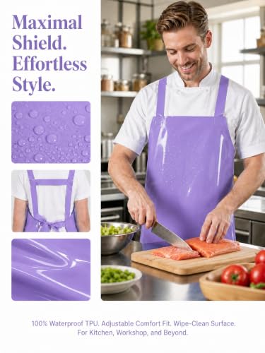 Molaxhome TPU Waterproof Apron Lightweight Oil-resistant Chef Apron - color: Purple