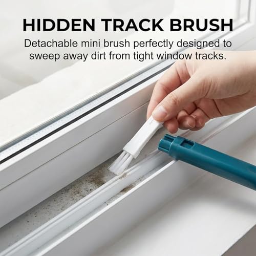 Window Screen Cleaner, 2 in 1 Detachable Window Cleaning Brush with Squeegee, Mesh Screen Cleaner, Wet Dry Dual-Use Multi-Functional Glass Net Cleaner Tool for Patio, Door, Porch Screens (Blue)