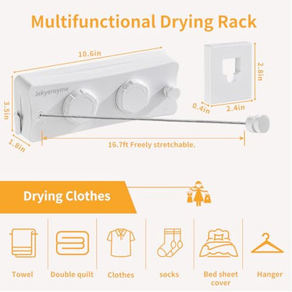Retractable Clothesline, 16.7 Ft Stainless Wire Double Clothes Line, White - color: White, size: Double Line