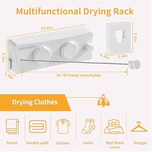 Retractable Clothesline, 16.7 Ft Stainless Wire Double Clothes Line, White - color: White, size: Double Line