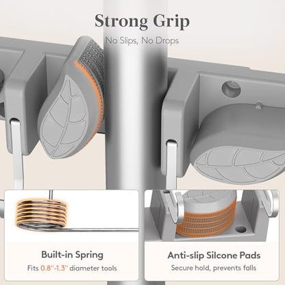Lifewit Mop and Broom Holder Organizer Wall Mount Non-Slip, 1 Pack, Gray - color: Grey