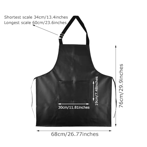 eywlwaar PU Waterproof Apron with One Big Pocket Adjustable Oil Proof Apron for Kitchen Dishwashing Cooking 29.92"x 26.77" - color: Black-2packs
