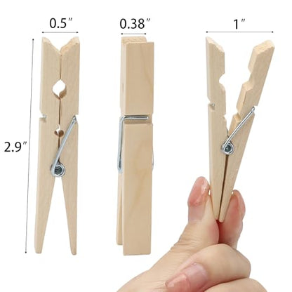 50Pcs Wooden Clothespins, 2.9 inch Clothes Pins for Crafts, Natural Laundry Hanging Clips - color: 50pcs- Wood