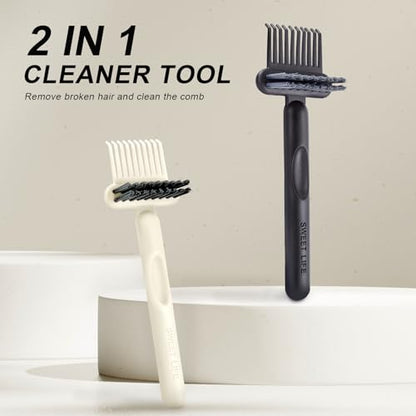 2 Pack Hair Brush Cleaning Tool, 2-in-1 Cleaner Tool, Portable Cleaning Tool Set for Brush Comb Keyboard, Remover Rake for Removing Hair Dust, Home and Salon Use(Black&White) - color: Cleaner-2PcsBlack&White