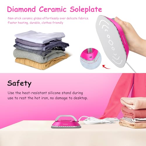 Newbealer Travel Iron Set, 100-240V Mini Dry Iron for Clothes (No Steam) - color: Hotpink