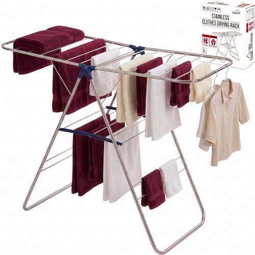 TRESBELLE Stainless Steel Clothes Drying Rack,Foldable Laundry Dryer,Size Ｌ - size: Large