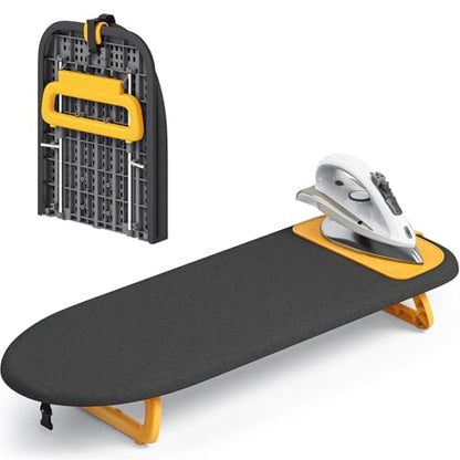 KINGBOARD Small Ironing Board with Iron Mat, Tabletop Iron Board, Black - color: Black & Orange