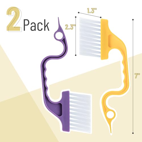 Slick- Window Track Cleaning Brush, 2 Pack, Yellow/Purple Ergonomic Handle, Built-in Scraper, Multipurpose, Window Track Cleaning Tools - color: Yellow/Purple, size: 2 Pack